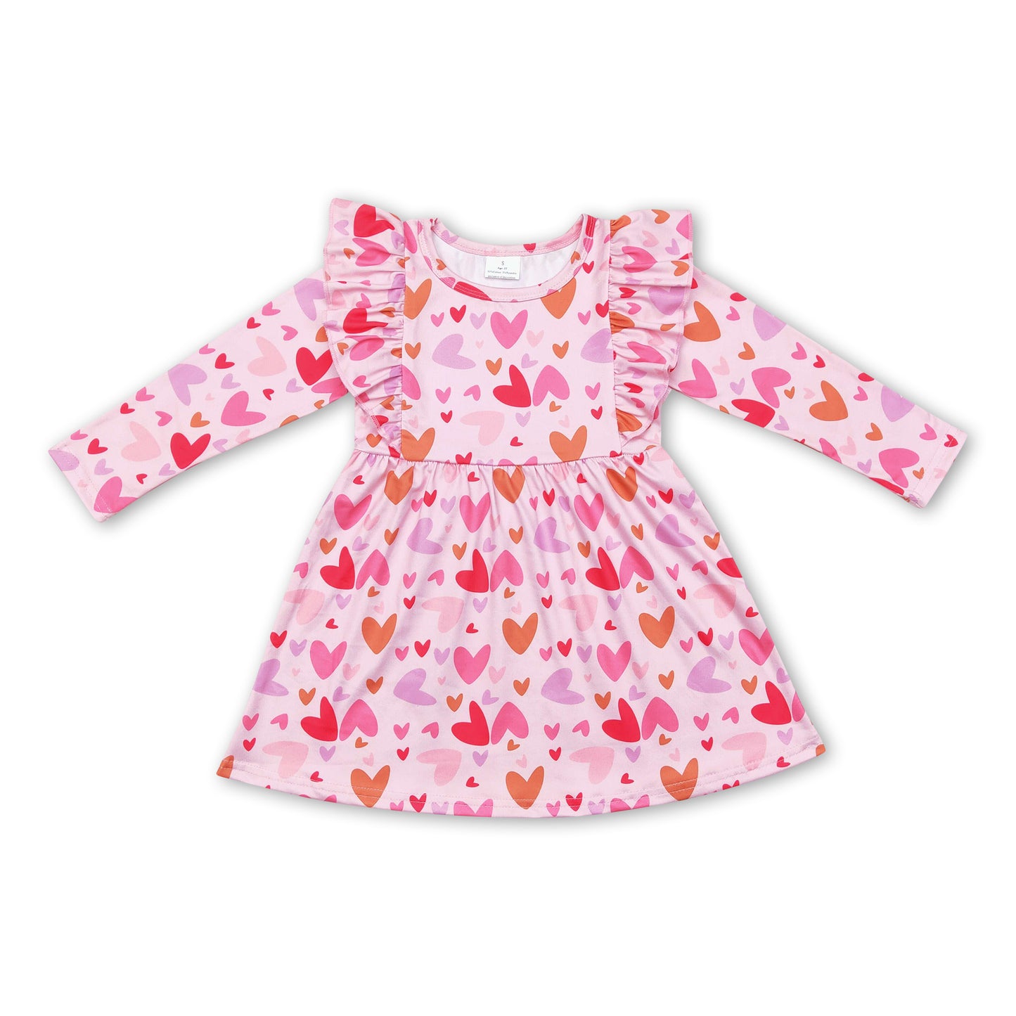 Flutter long sleeves heart girls valentine's dress