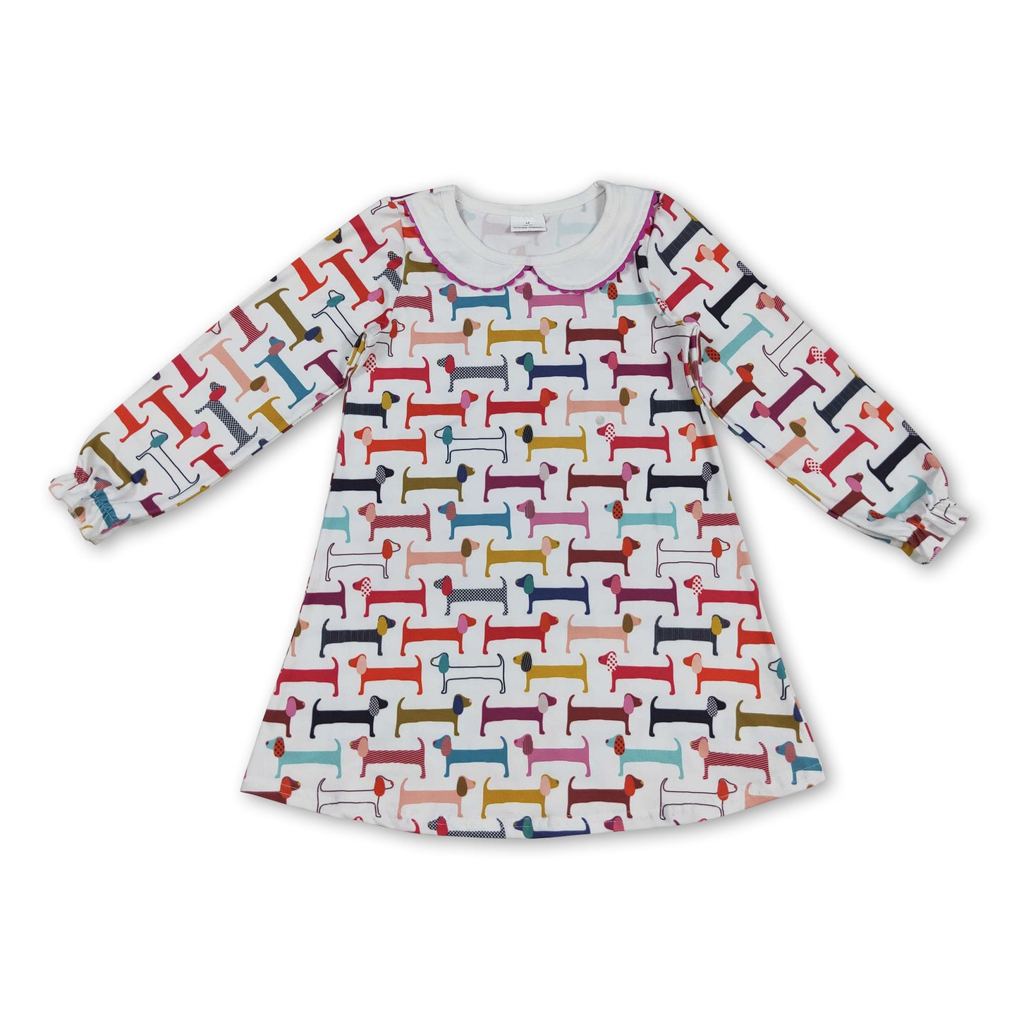 Long sleeves colorful dog kids girls dresses