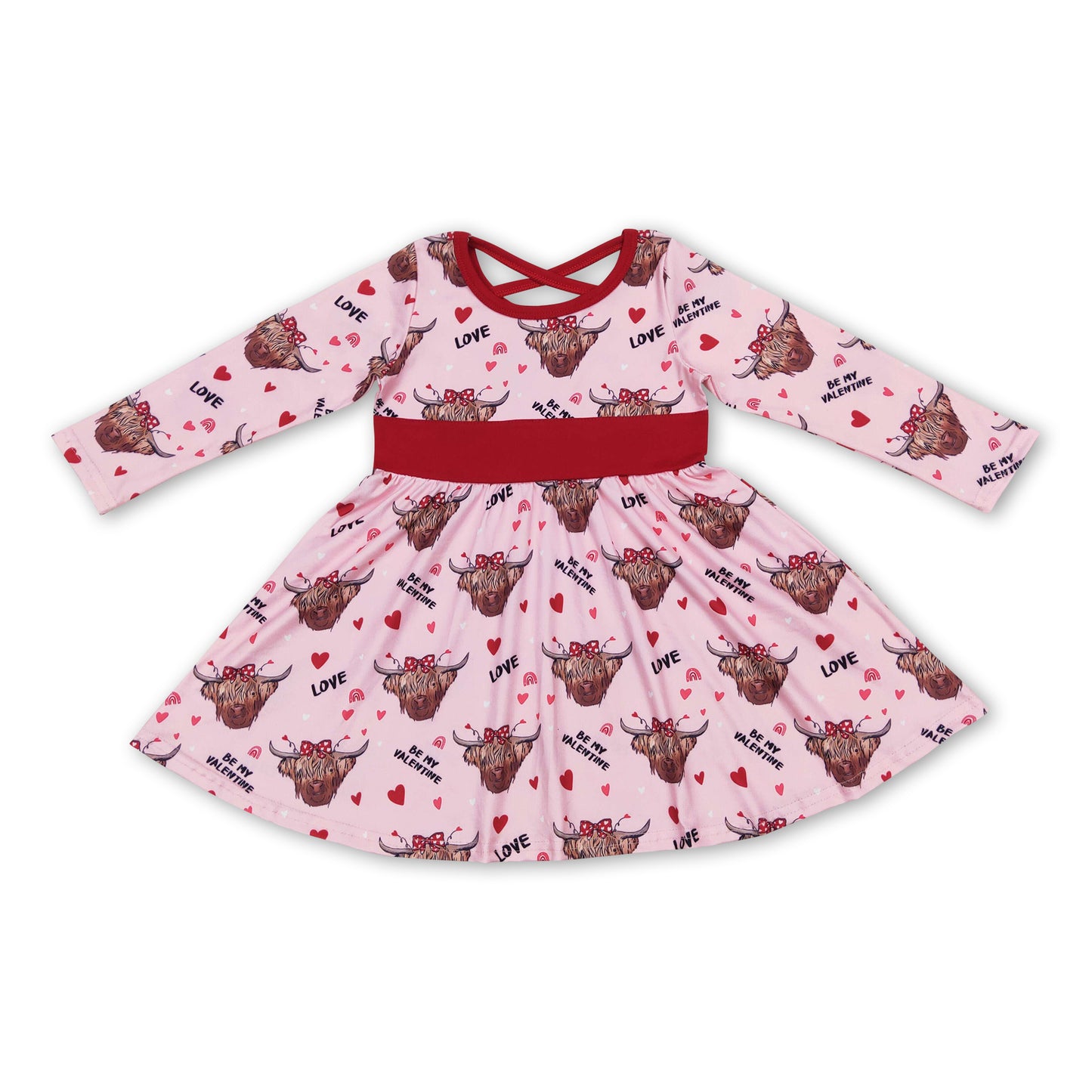 Be my valentine highland cow heart baby girls dresses