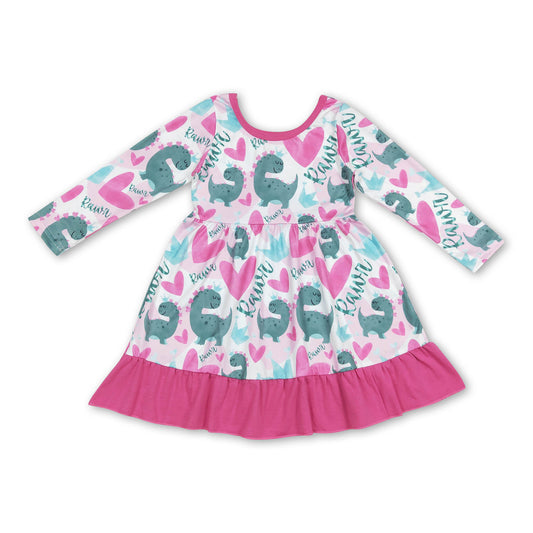 Hot pink heart dinosaur girls valentines dresses