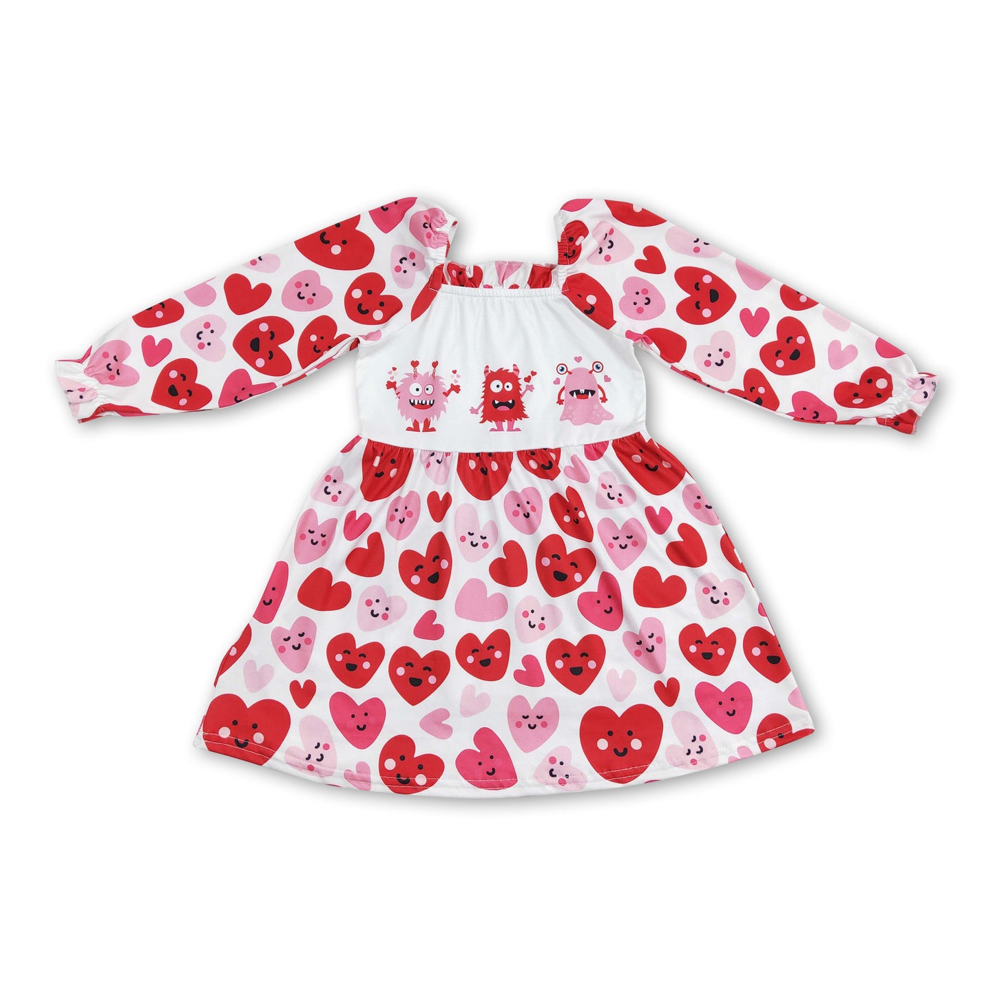 Long sleeves heart cookie girls valentines dresses