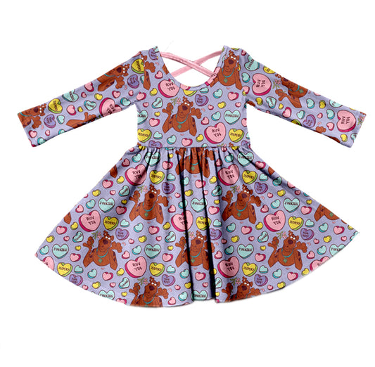 Long sleeves heart mystery kids girls valentine's dress