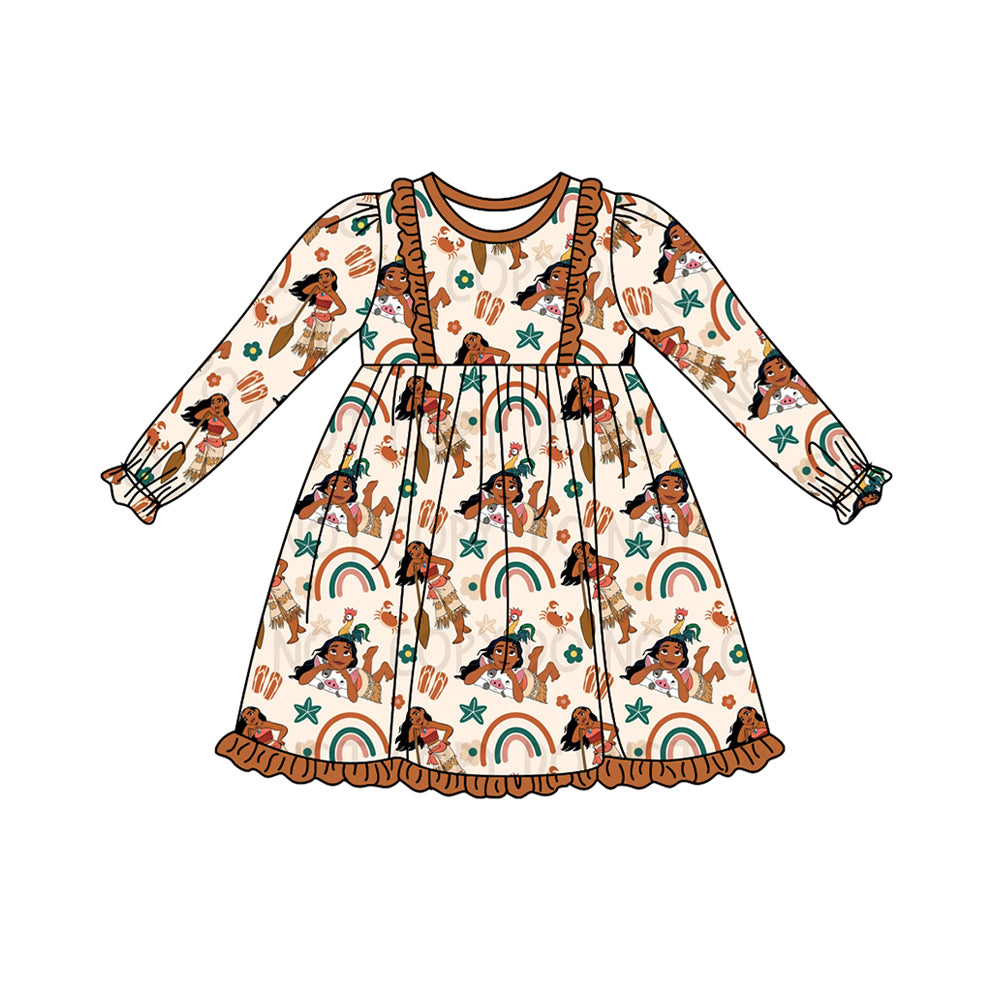 Long sleeves rainbow pig princess girls dresses