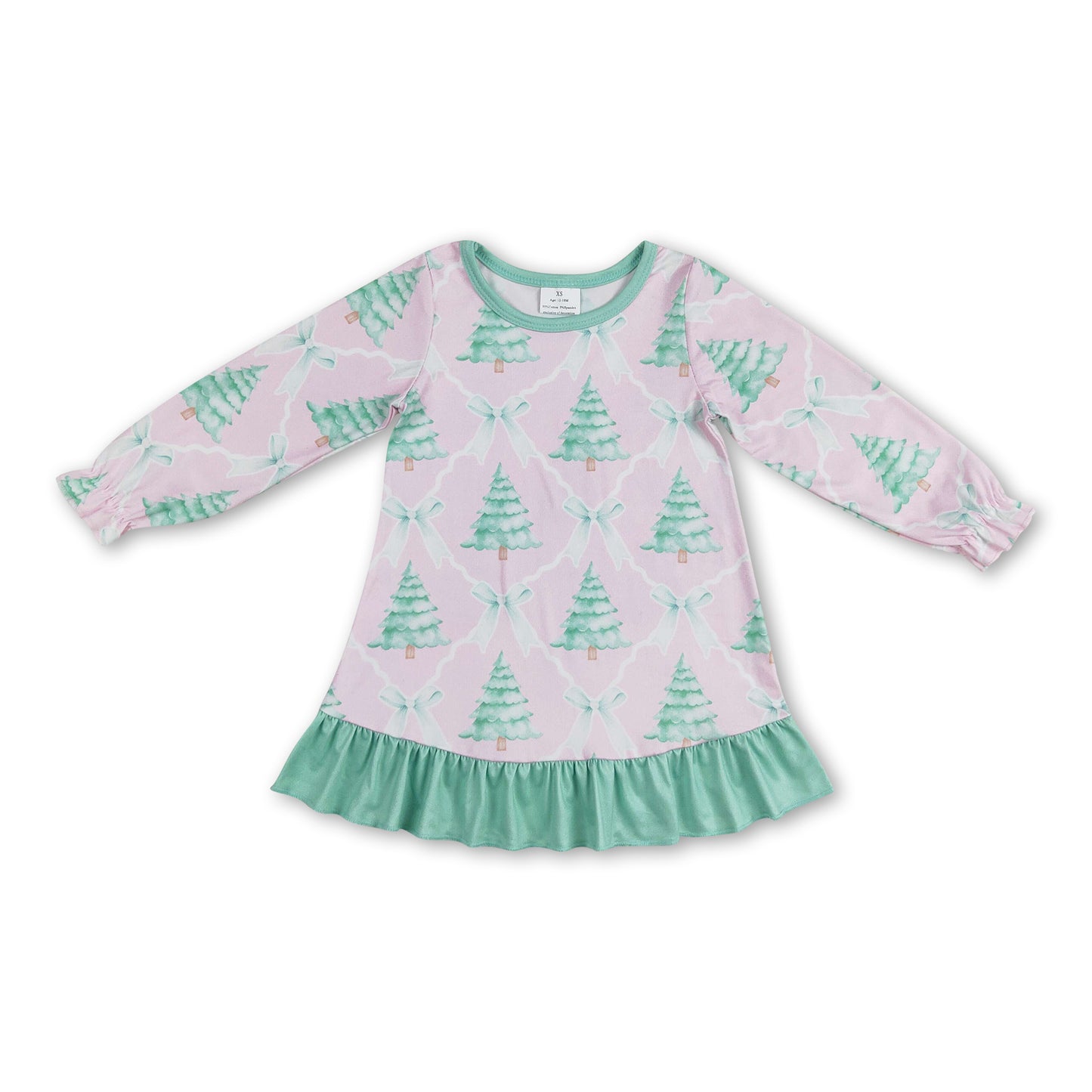 Long sleeves Christmas tree baby girls nightgown