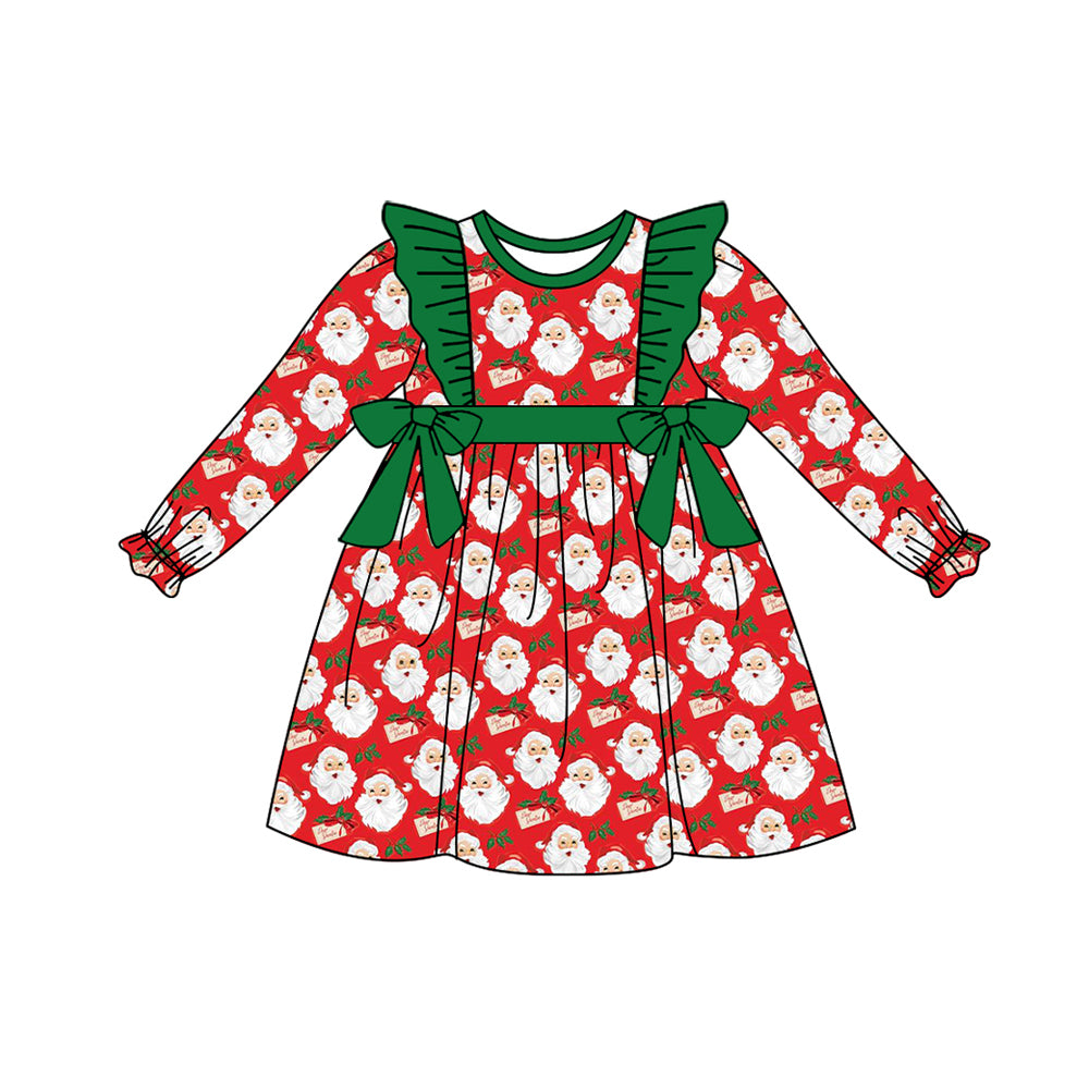 Long sleeves santa kids girls Christmas dresses