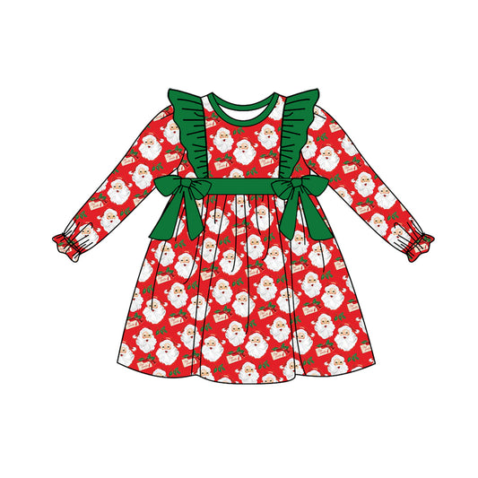 Long sleeves santa kids girls Christmas dresses