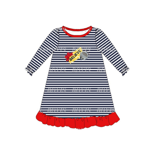 Long sleeves stripe believe kids girls Christmas nightgown