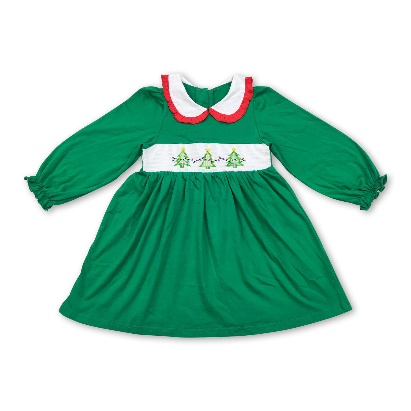 Green Christmas tree smocked kids girls dresses