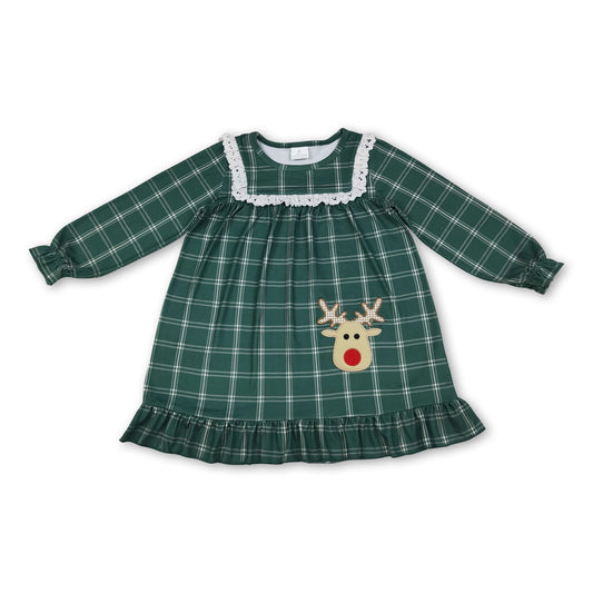 Green plaid deer kids girls Christmas nightgown
