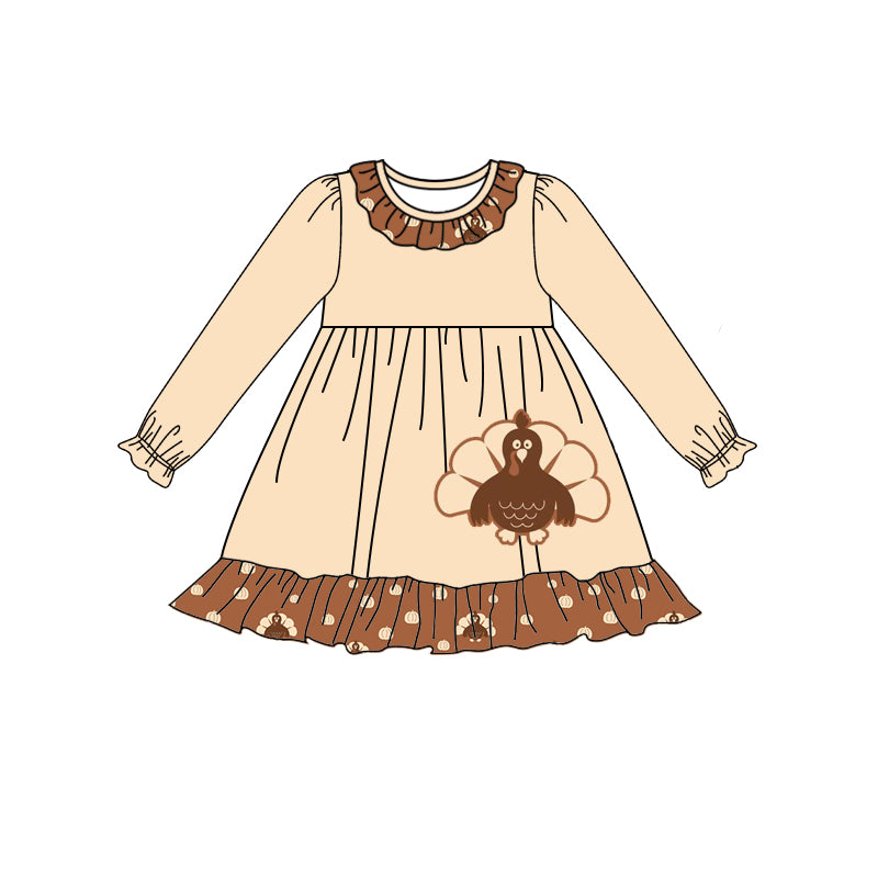 Long sleeves turkey ruffle baby girls Thanksgiving dress