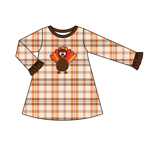 Long sleeves plaid turkey girls Thanksgiving dresses