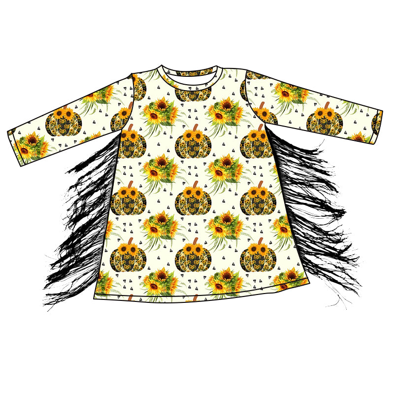 Sunflower pumpkin tassels kids girls fall dresses