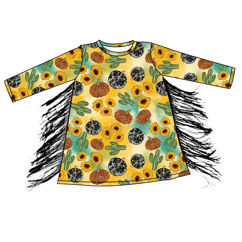 Sunflower pumpkin cactus tassels kids girls fall dresses