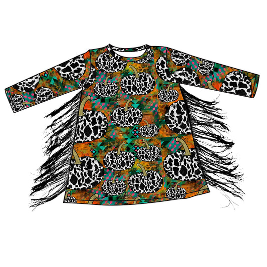 Cow pumpkin tassels kids girls fall dresses