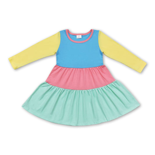 Long sleeves solid color kids girls dresses