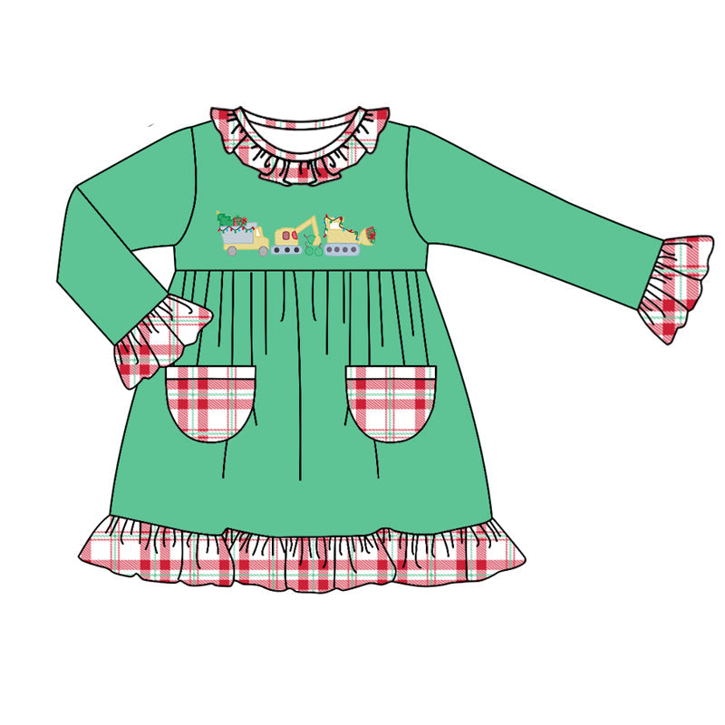 Pockets constructions Christmas tree kids girls dresses