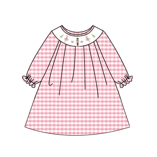 Pink plaid ballet king kids girls Christmas dresses