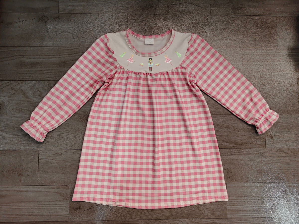 Pink plaid ballet king kids girls Christmas dresses
