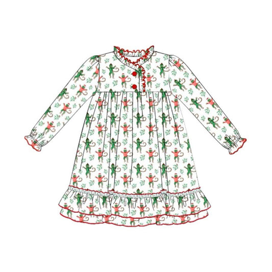 Long sleeves ruffle kids girls Christmas nightgown