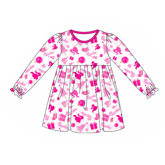 Hot pink long sleeves gift party girls dresses