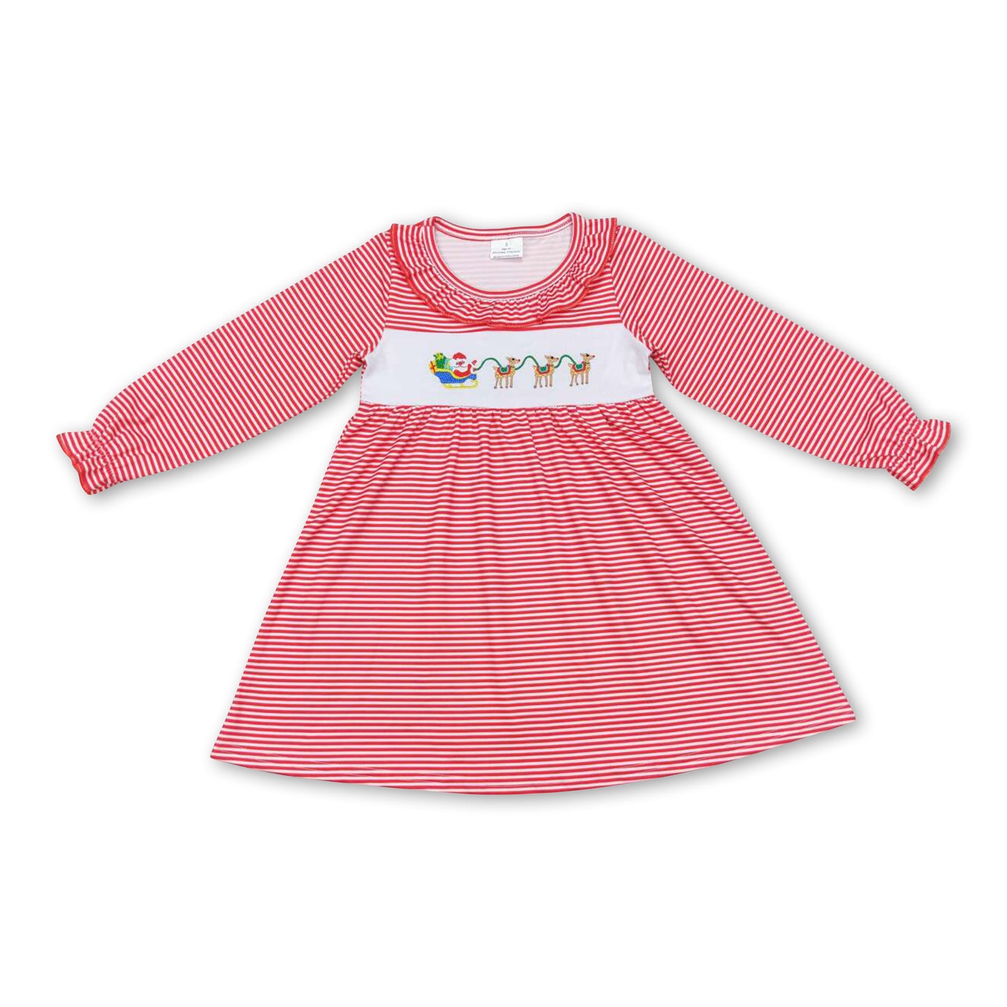 Red stripe santa deer girls Christmas dresses