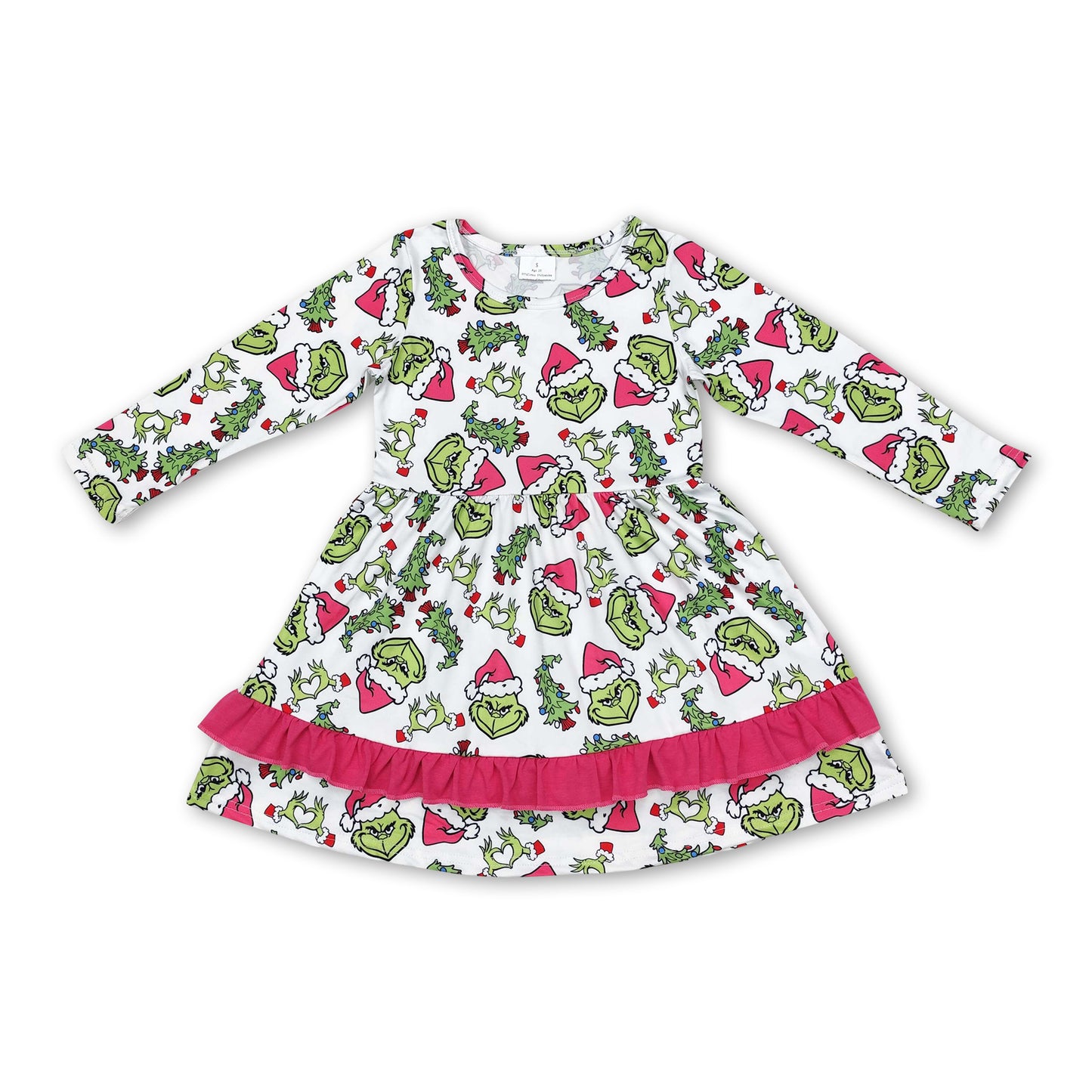 Hot pink ruffle green face Christmas tree girls dresses