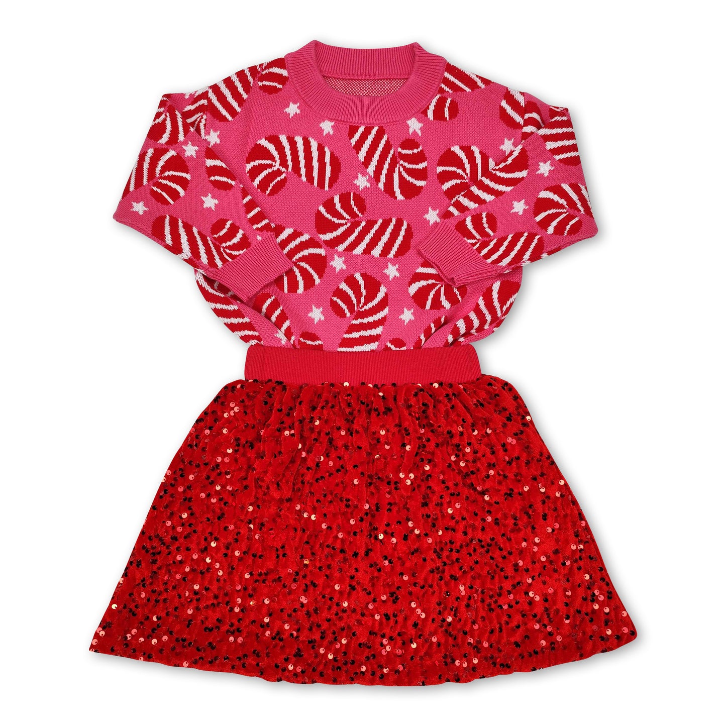 Pink candy cane sweater sequin skirt girls Christmas clothes