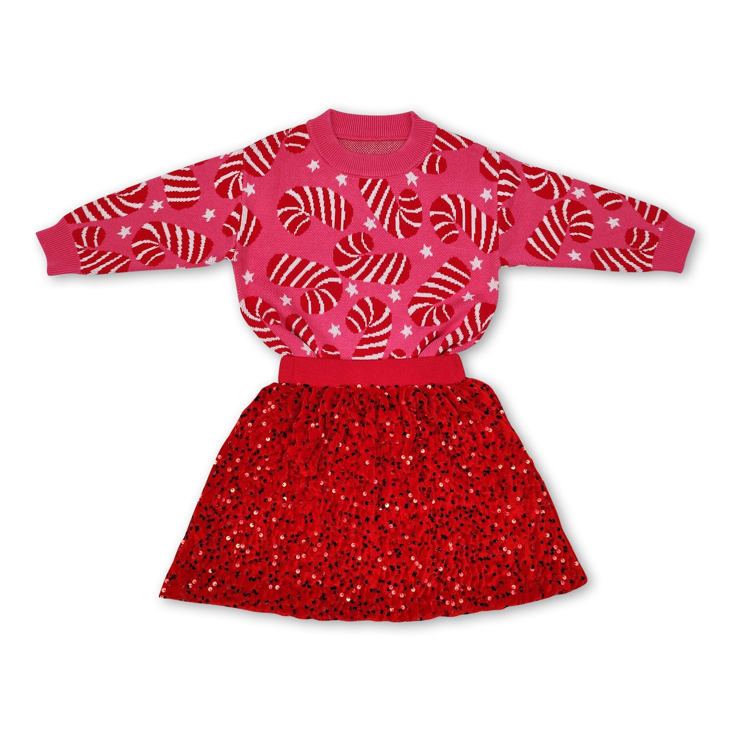 Pink candy cane sweater sequin skirt girls Christmas clothes