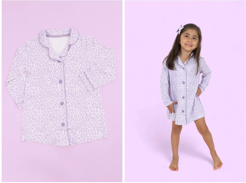 Lavender leopard button down nightgown girls dresses