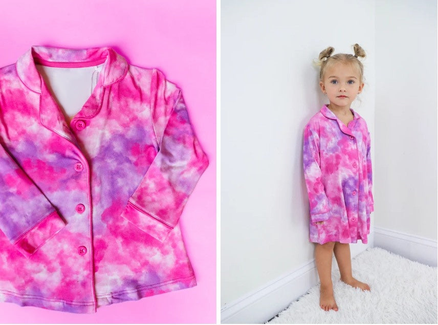 Hot pink tie dye button down nightgown girls dresses