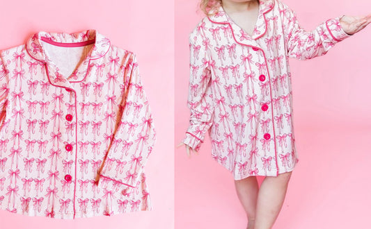 Pink bow button down nightgown girls dresses