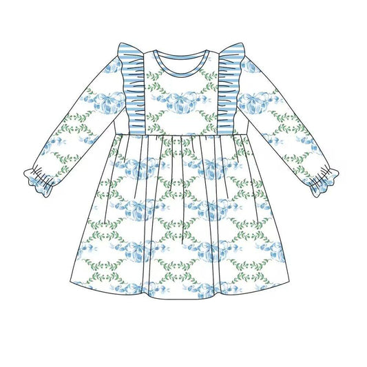Long sleeves blue stripe pumpkin kids girls fall dresses
