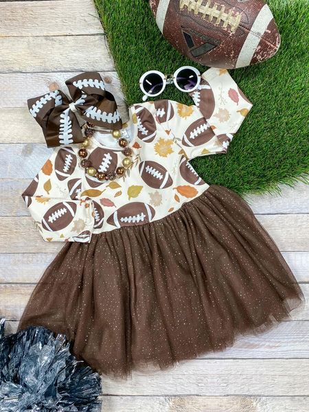 Long sleeves football leaves kids girls tulle dresses