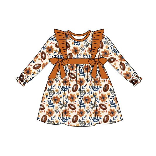 Brown long sleeves football floral girls fall dresses