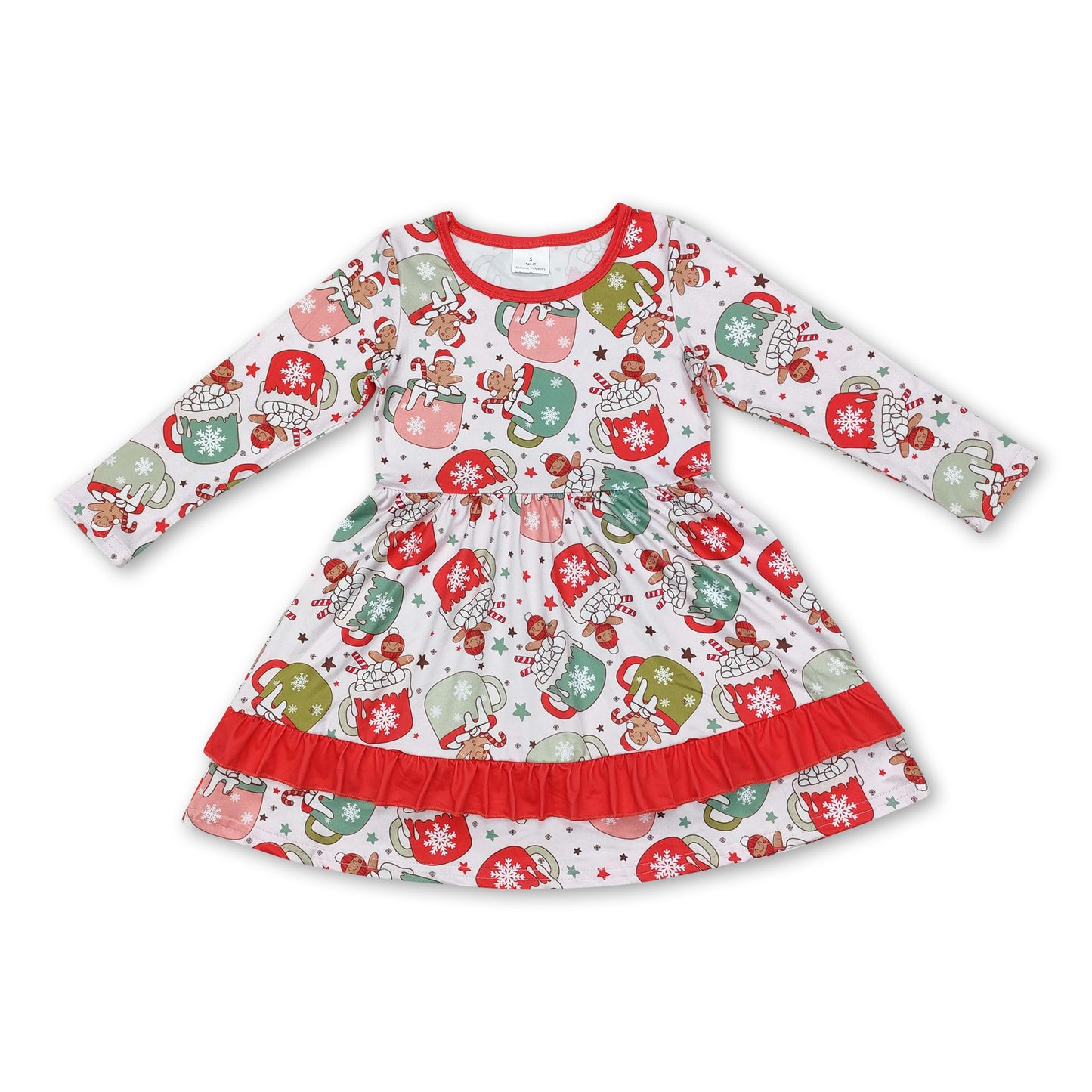 Long sleeves ruffle gingerbread girls Christmas dress