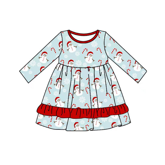 Long sleeves snowman candy cane girls Christmas dress