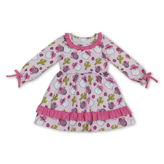 Pink santa cactus hat santa girls western Christmas dresses