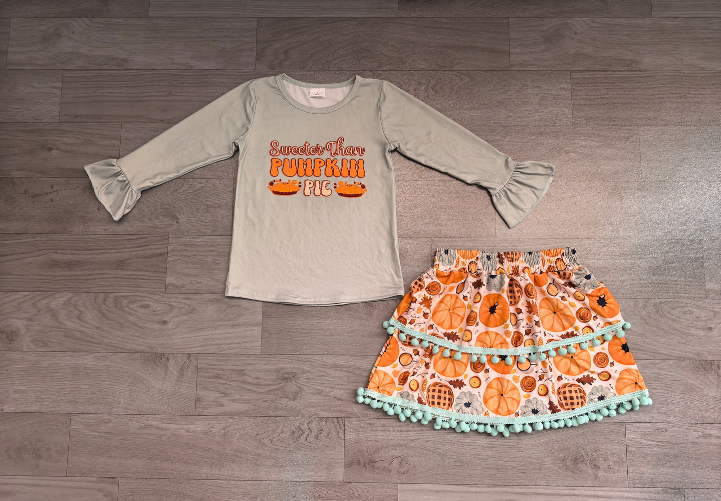 Sweeter than pumpkin pie top skirt girls Thanksgiving set