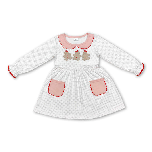 Pink polka dots gingerbread pocket girls Christmas dresses