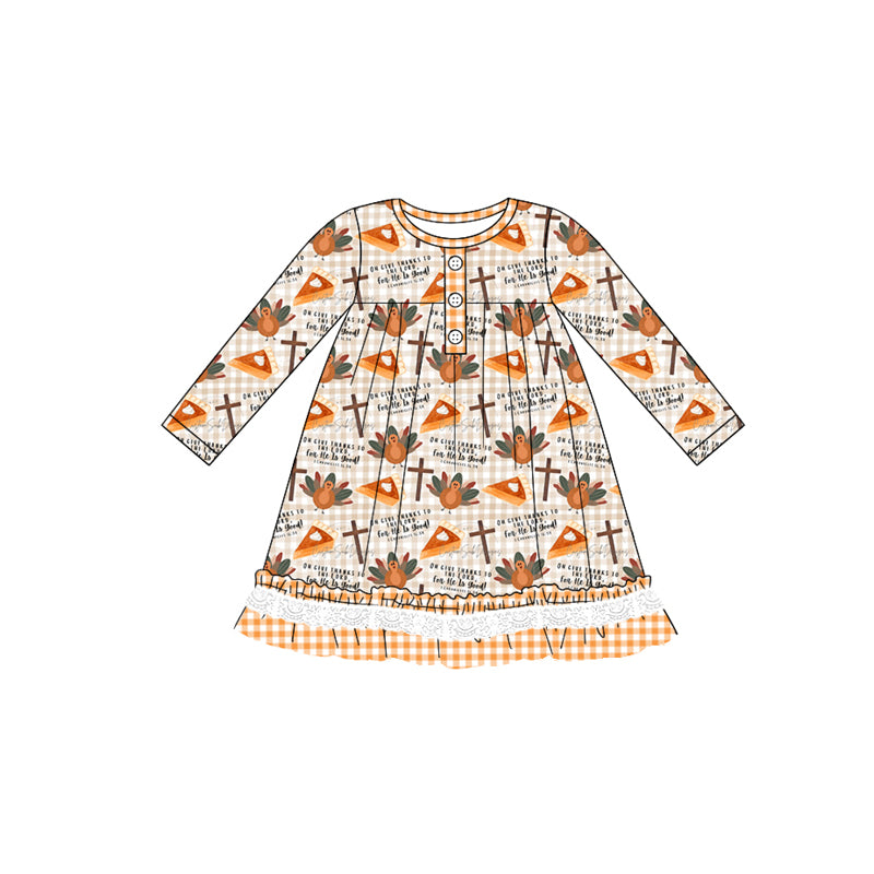 Plaid ruffle turkey pumpkin pie girls Thanksgiving dress