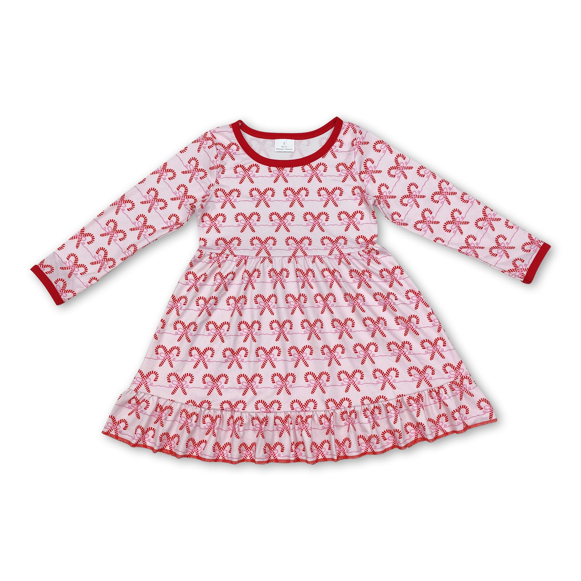 Long sleeves candy cane ruffle girls Christmas dresses Western Kids Clothes Long sleeves candy cane ruffle girls Christmas dresses Western Kids Clothes