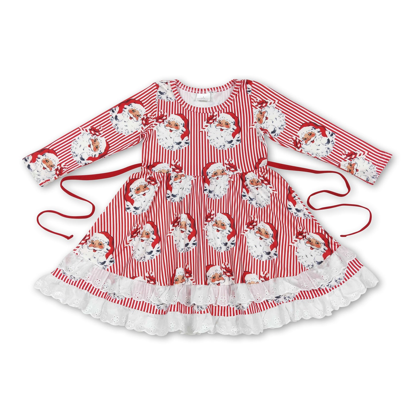 Long sleeves stripe santa kids girls Christmas dresses