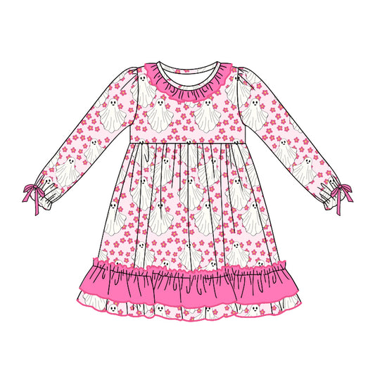 Pink floral ruffle ghost kids girls Halloween dresses