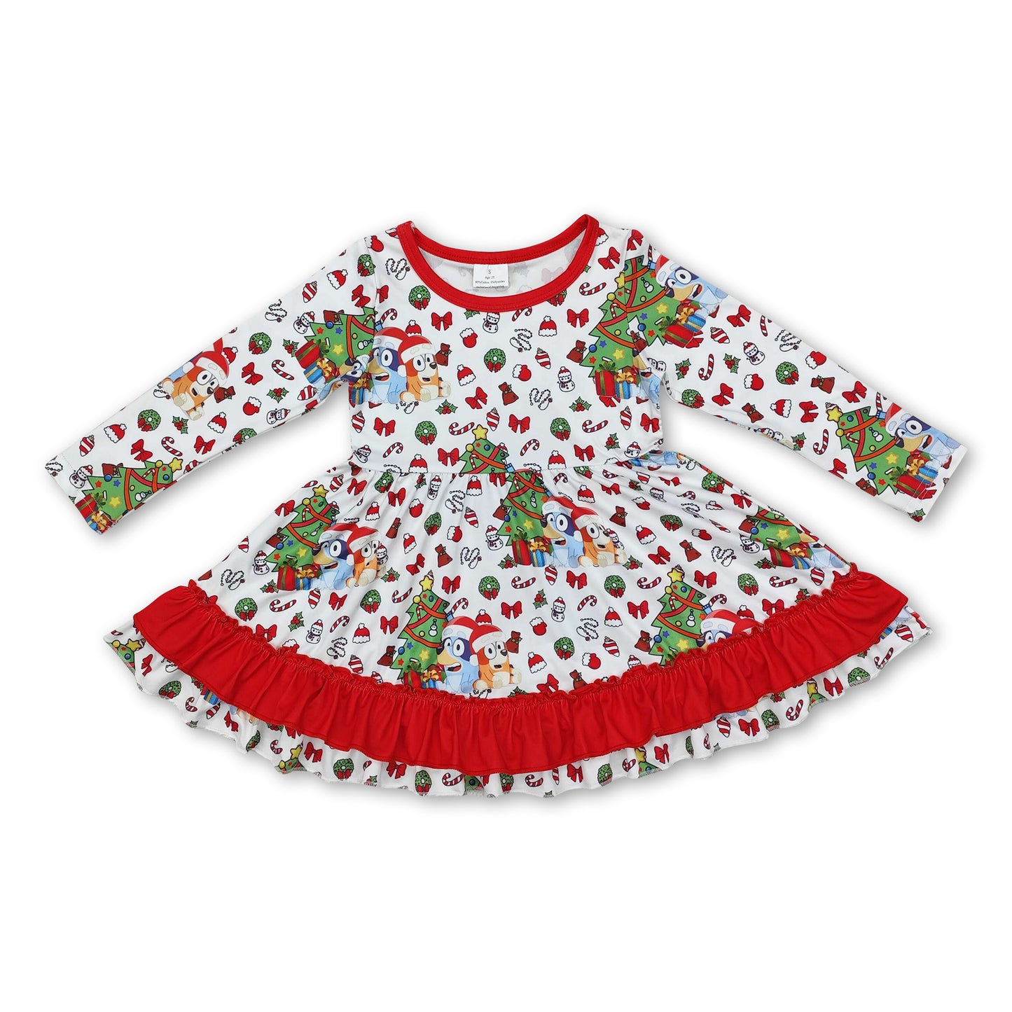 Christmas tree dog candy cane ruffle girls dresses