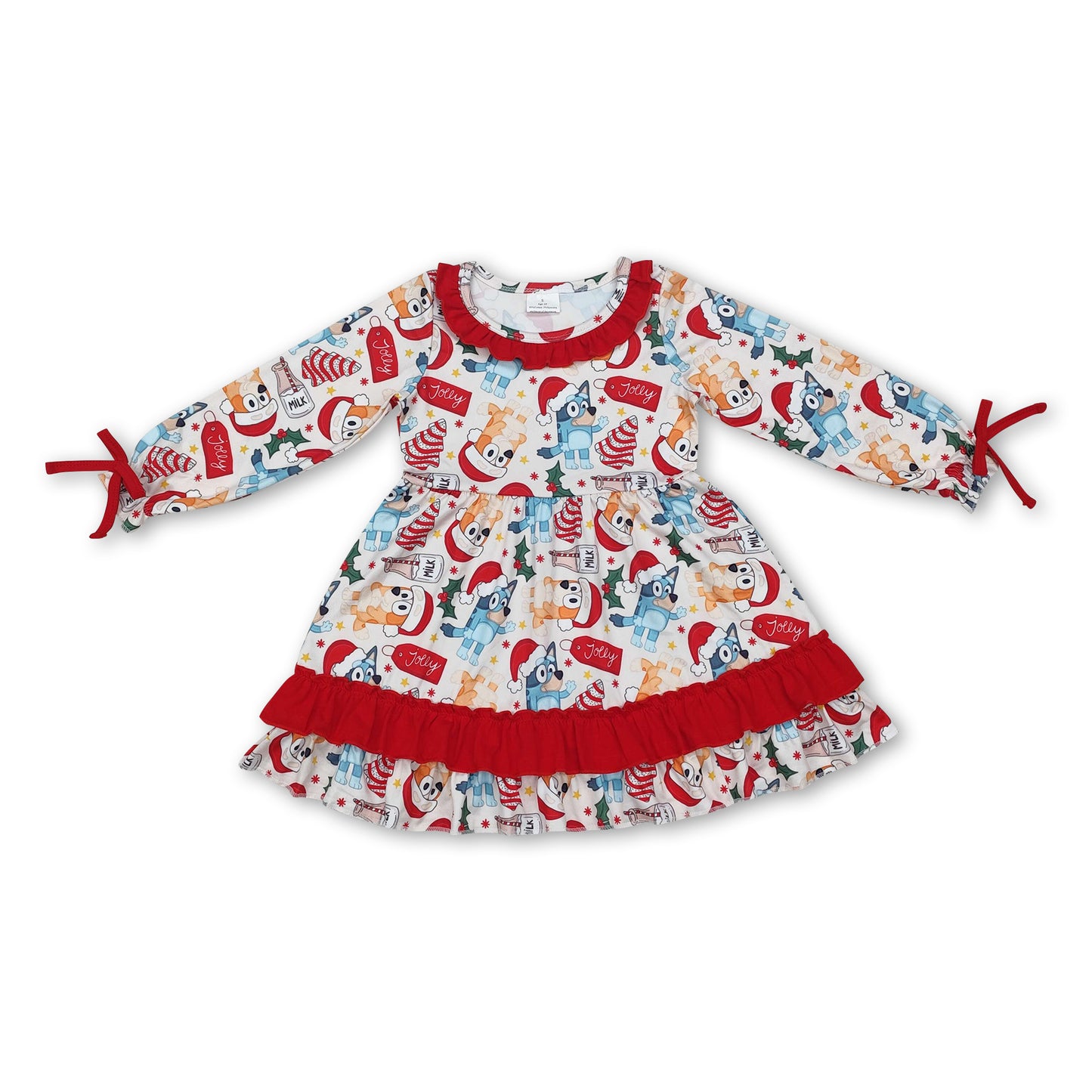 Christmas tree cake milk dog kids girls ruffle dresses