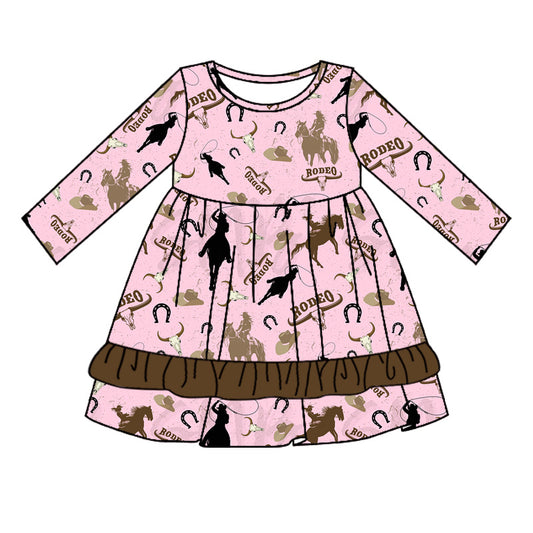 Pink horse rodeo ruffle western girls dresses