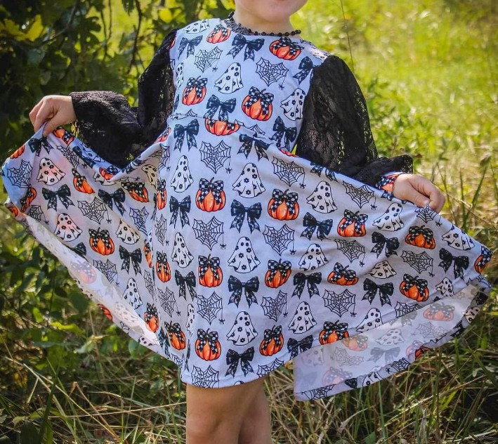 Black lace ghost bow pumpkin girls Halloween dresses