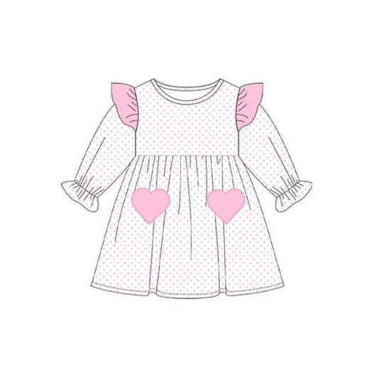 Pink heart polka dots long sleeves girls valentine's dress