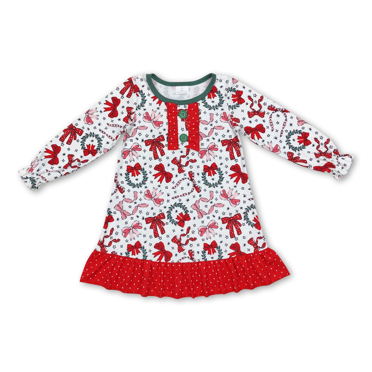 Long sleeves bows baby girls Christmas night dress