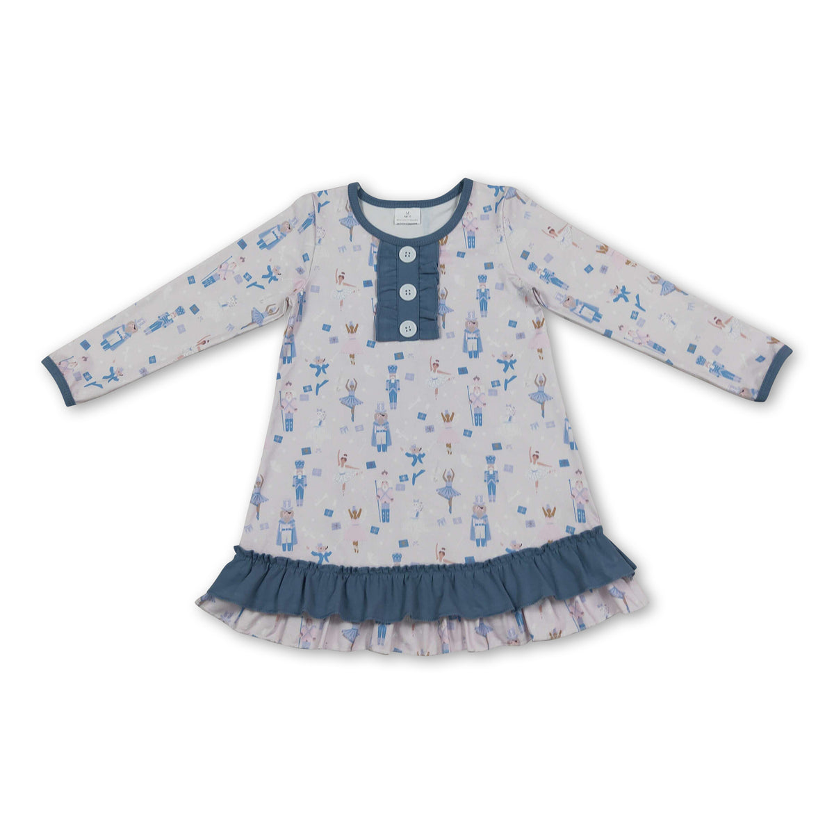 Long sleeves ruffle king ballet kids girls Christmas night dress